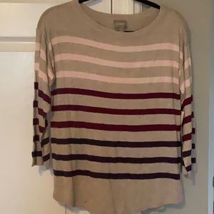 Chicos 3/4 sleeve striped lightweight sweater